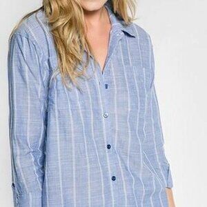 PJ Salvage "Feelin' Blue" Striped Top Women Sz Xsmall BNWT Button Up Collar